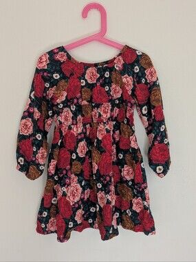 Old Navy Floral Long-Sleeve Dress with Red & Pink Blooms